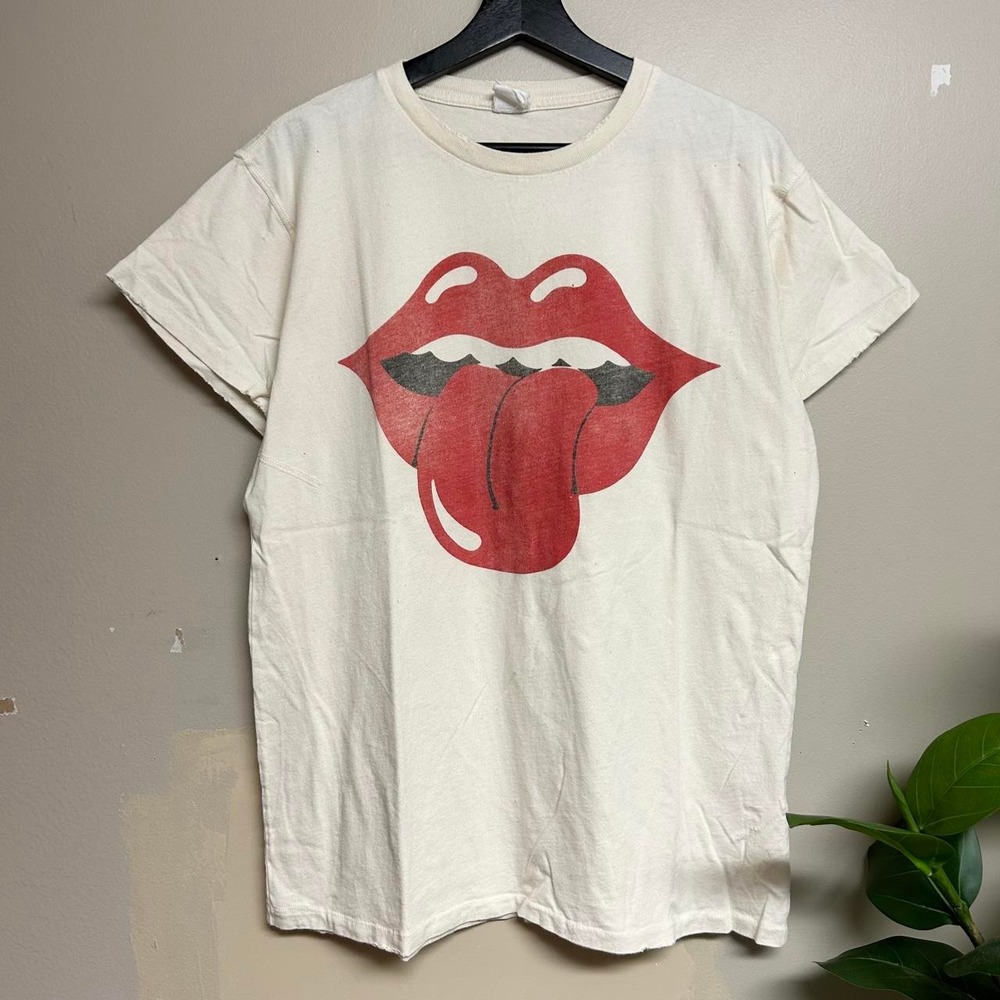 Madeworn Rolling Stones Single Stitch Band Shirt Cream Mens Medium